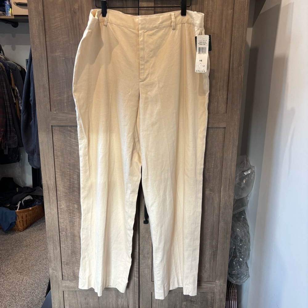 NWT Lauren Ralph Lauren Linen Blend Trousers Pants sand beige size 16